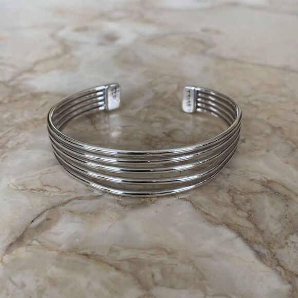 Solid 925 Sterling Silver Cuff Bracelet- 23g - Picture 2 of 10